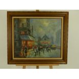 An impressionistic oil on canvas painting of continental street scene; unsigned; sight size 49cm x