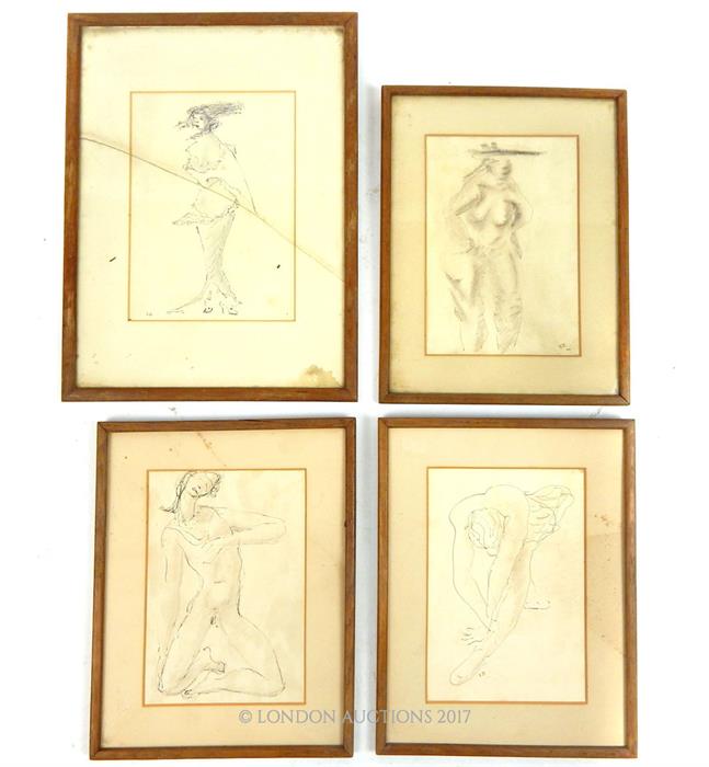 Four modernist pen line drawings of nudes, circa 1940's - Image 5 of 8