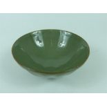 A Chinese crackle celadon glazed bowl, the sides with lobed detail