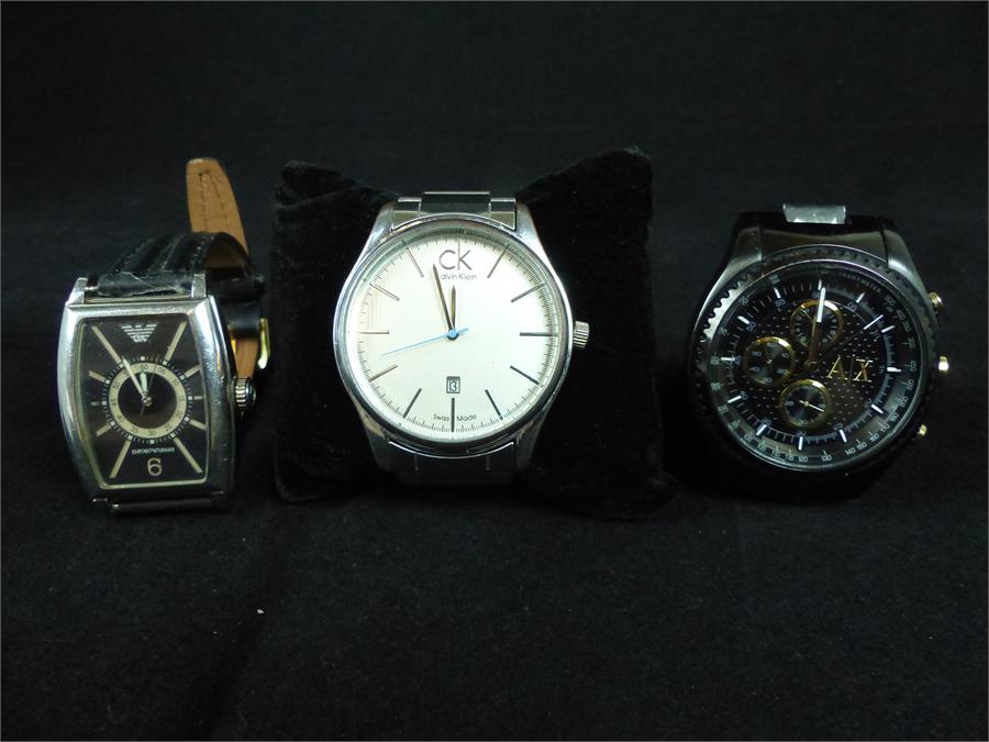 Three Designer gentleman's watches (Emporio Armani, Armani Exchange & Calvin Klein