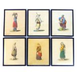 Six 20th Century reproduction prints of Greek costumes, each hand-coloured; sight size 25 cm x