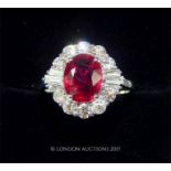 A ruby and diamond cluster ring