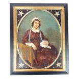 A framed French oil painting of a seated lady