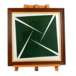 Sam Moi (Contemporary), an abstract painting of various green panels, signed lower right, 56cm x