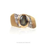 Mens 10ct natural black sapphire and diamond ring