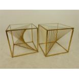 A pair of gilt metal square occasional tables with glass tops, 52 x 52 x 52 cm