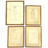 Four modernist pen line drawings of nudes, circa 1940's