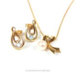 A pair of 9 ct yellow gold earrings with a 9 ct yellow gold pendant and chain