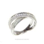 An 18t white gold diamond crossover ring of 75 points.