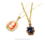 One 9 ct yellow gold cameo pendant and chain (Length: 22 cm) with one 9 ct yellow gold claw-set