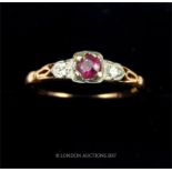 A 14 ct yellow gold, ruby and diamond ring