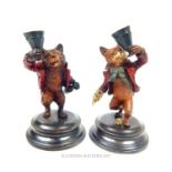 A pair of Bergman style cold painted, bronzed metal figurines of a clothed Fox and bear