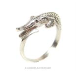 A handmade, sterling silver crocodile ring