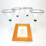 Ann Warff (Wolff) (b1937 Germany) a set of four hand blown glass drinking glasses and an etching