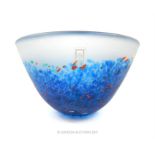 A handmade blue and frosted glass bowl by Mdina