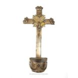 An early 20th century, French, silver plated crucifix and church wafer container