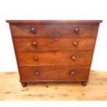 A 19th century, flame mahogany chest of drawers; width 122 cm; height 110 cm; depth 52 cm.