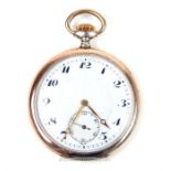 A Continental silver (800) pocket watch with traces of gilding to the case