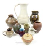 A collection of ten pieces of 20th century stoneware and similar ceramics: large water jug (34.