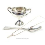 A Georgian silver teaspoon together a HM silver trophy and silver necklace; overall 2toz.