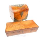 A Victorian domed burr walnut tea caddy (17.5cm wide) together a yew wood box (24cm wide).