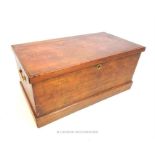A late 19th century stained pine blanket box; 94cm wide.