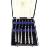 A cased set of six sterling-silver handled dessert forks