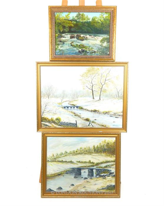 Three late 20th century oil on canvas landscapes