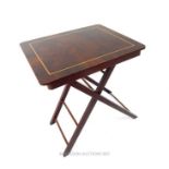 A mahogany folding occasional table with a burr elm veneered top
