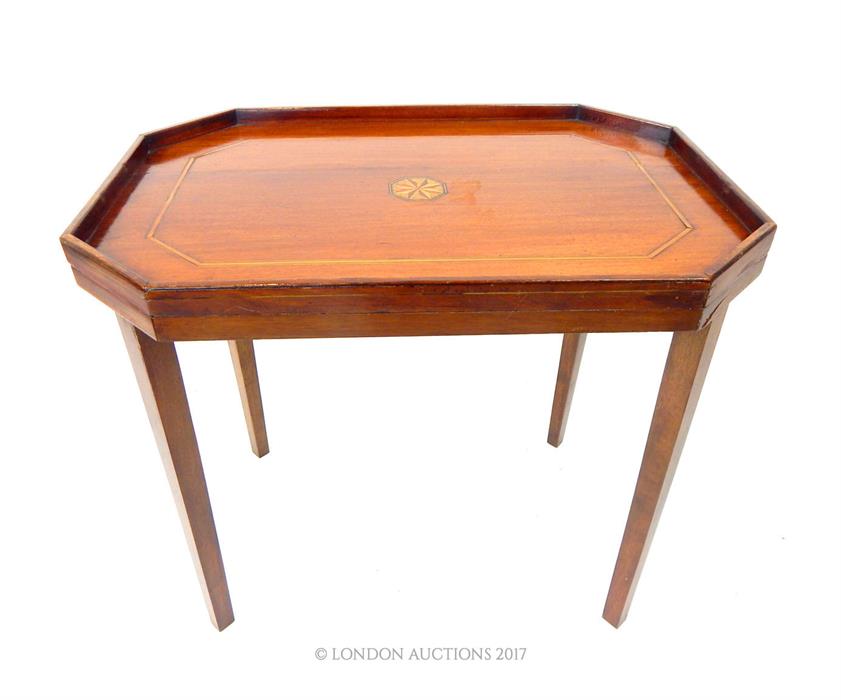 An inlaid mahogany occasional table of rectangular form with canted corners - Image 2 of 3