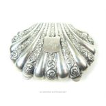A Sterling silver, hinged, shell design purse