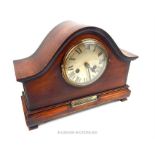 An early 20th century mantle clock bearing presentation plaque "Presented to Ex. P.C. Charles Ramsey