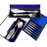 Three cased sets of silver plated flatware