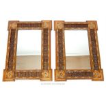 A pair of Middle Eastern wall mirrors, the frames inlaid with wood and bone, with turned detail