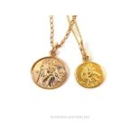 Two 9 ct yellow gold chains with pendant charms of Saint Christopher