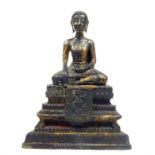 A large bronzed white metal Buddha with filled base; 45cm high.