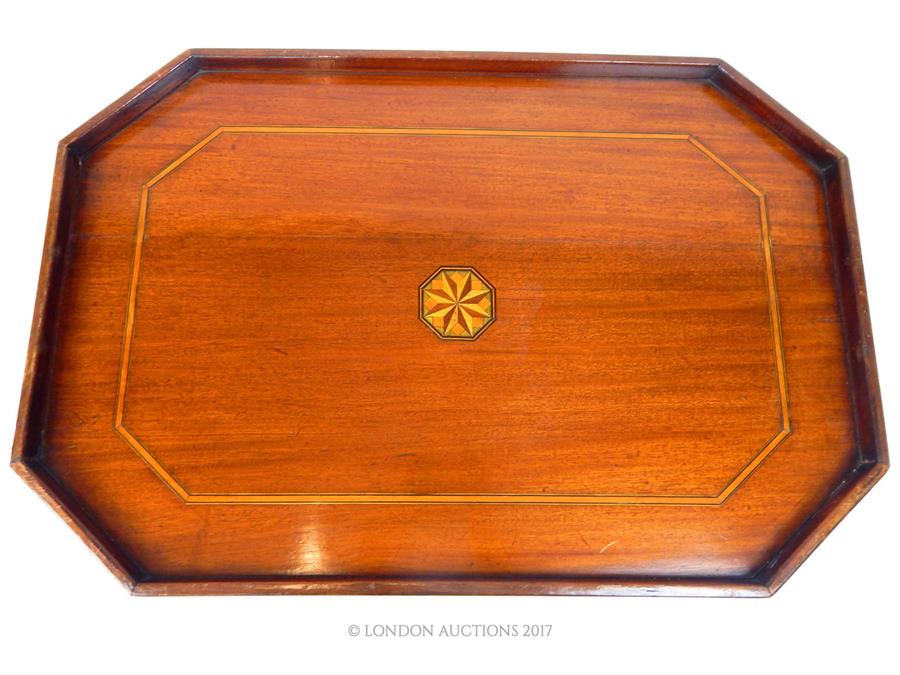 An inlaid mahogany occasional table of rectangular form with canted corners - Image 3 of 3
