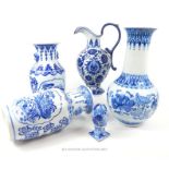 A collection of Chinese blue and white porcelain items including a pair of vases