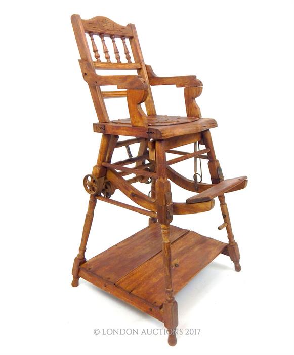 A Victorian style metamorphic child's high chair, folding to become a child's chair with play table - Image 7 of 10