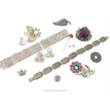 A suite of silver filigree jewellery, together with other silver and costume jewellery