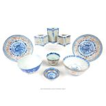 A collection of Chinese blue and white porcelain including grain of rice tea bowls