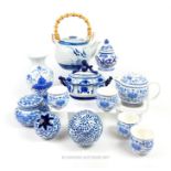 A collection of Chinese blue and white porcelain items including two spheres
