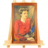 A circa 1940's oil on canvas portrait of a seated lady
