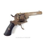 A 19th century style six shot revolver; engraved decorative octagonal barrel; stamped "VP987"; a/f.