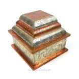 An ornate, handmade, Eastern lidded box clad in copper and silver sheet