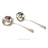 A pair of William IV hallmarked sterling silver sauce ladles, assayed in London in 1835