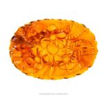 A fine, large, Art Deco, oval-shaped, carved amber, plaque brooch