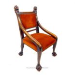 A fine 19th century Irish mahogany side chair, the back carved with lion heads