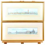 A pair of Italian prints depicting panoramic views of Venice from the lagoon