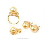 An 18 ct yellow gold, diamond and champagne- coloured South Sea pearl suite